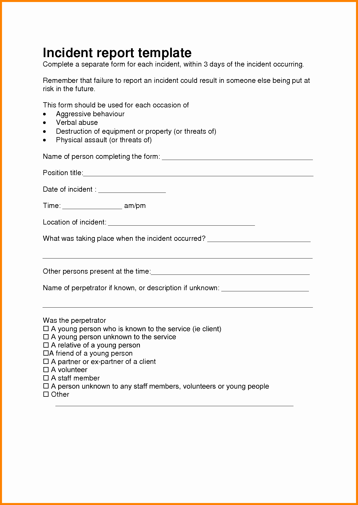 Incident Report Template Word Inspirational Incident Report Template Microsoft Word