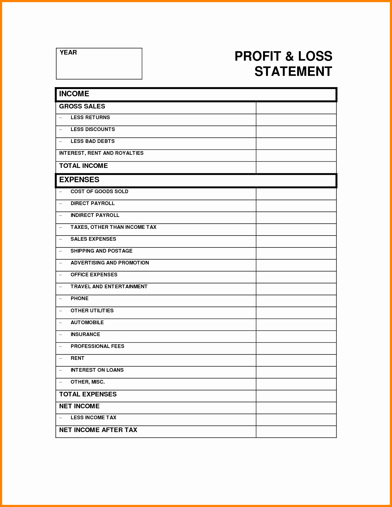 Income Statement Template Word Awesome Business Profit and Loss Statement for Self Employed Mughals
