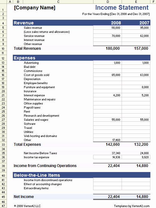 Income Statement Template Word New In E Statement Template for Excel