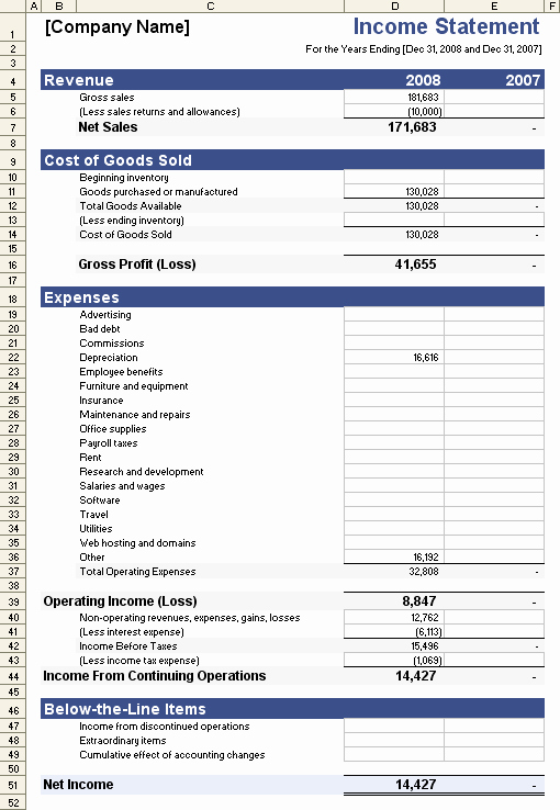 Income Statement Template Xls Best Of In E Statement Template for Excel