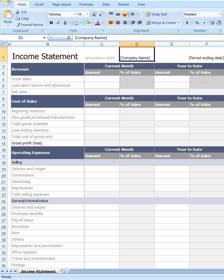 Income Statement Template Xls New Download In E Statement Template Excel From