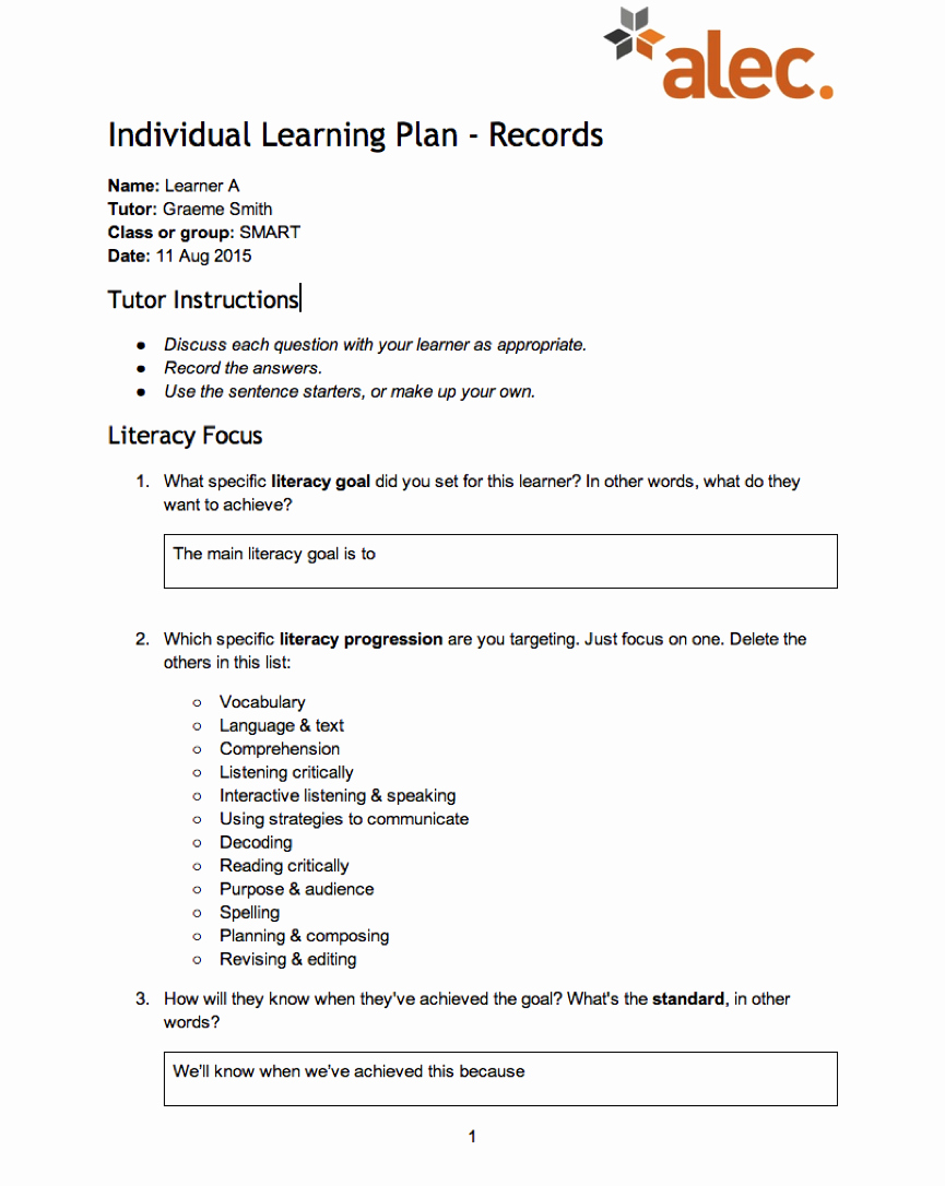 Individual Learning Plan Template Fresh Revisiting Literacy and Numeracy Focused Individual