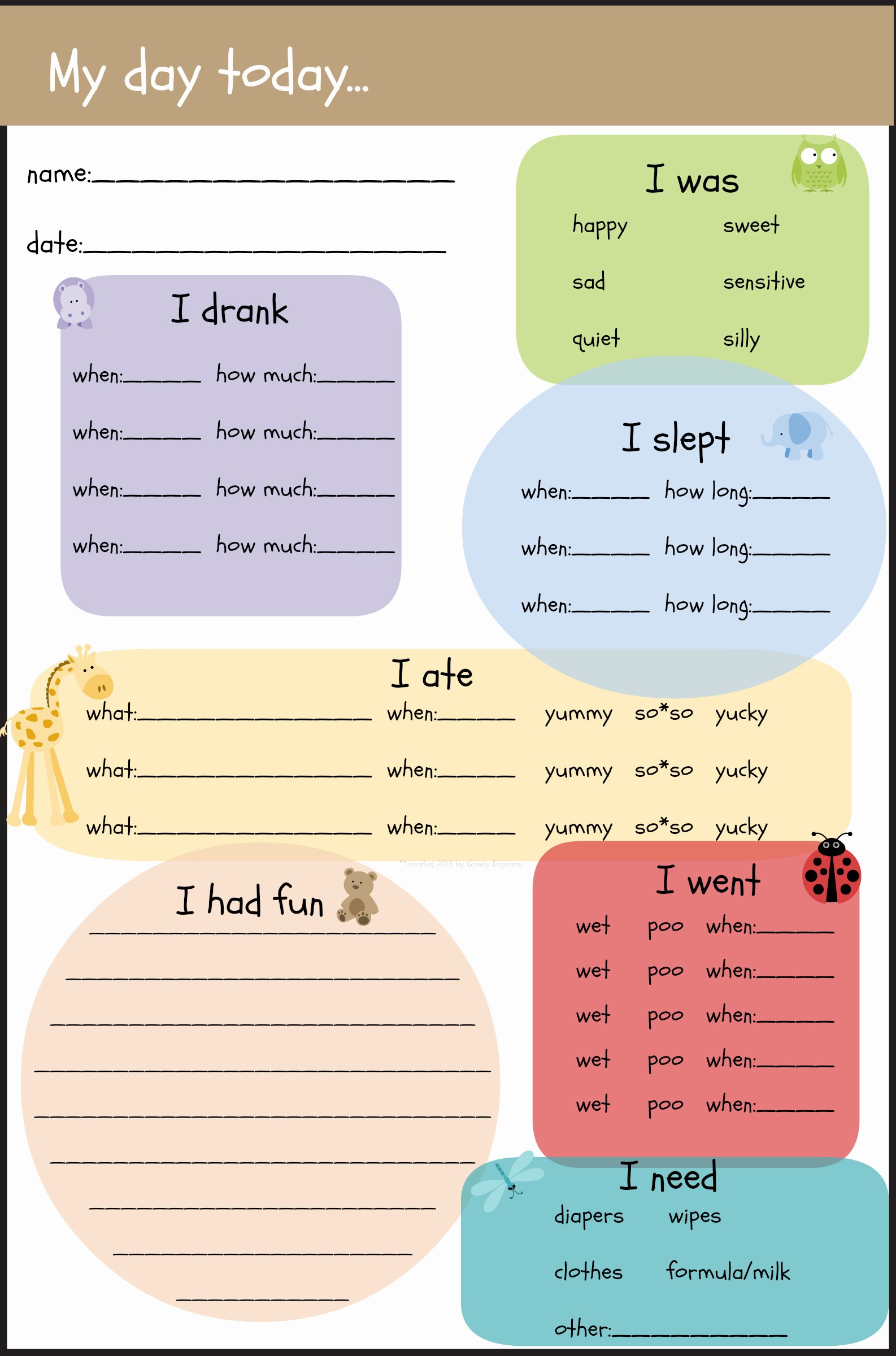 Infant Daily Report Template Fresh 8 Best Of Preschool Daily Reports Printable
