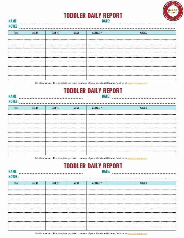Infant Daily Report Template Lovely toddler Daily Sheet