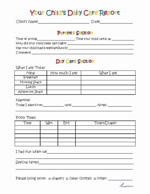Infant Daily Report Template New toddler Day Care Report Cub Scouts Pinterest