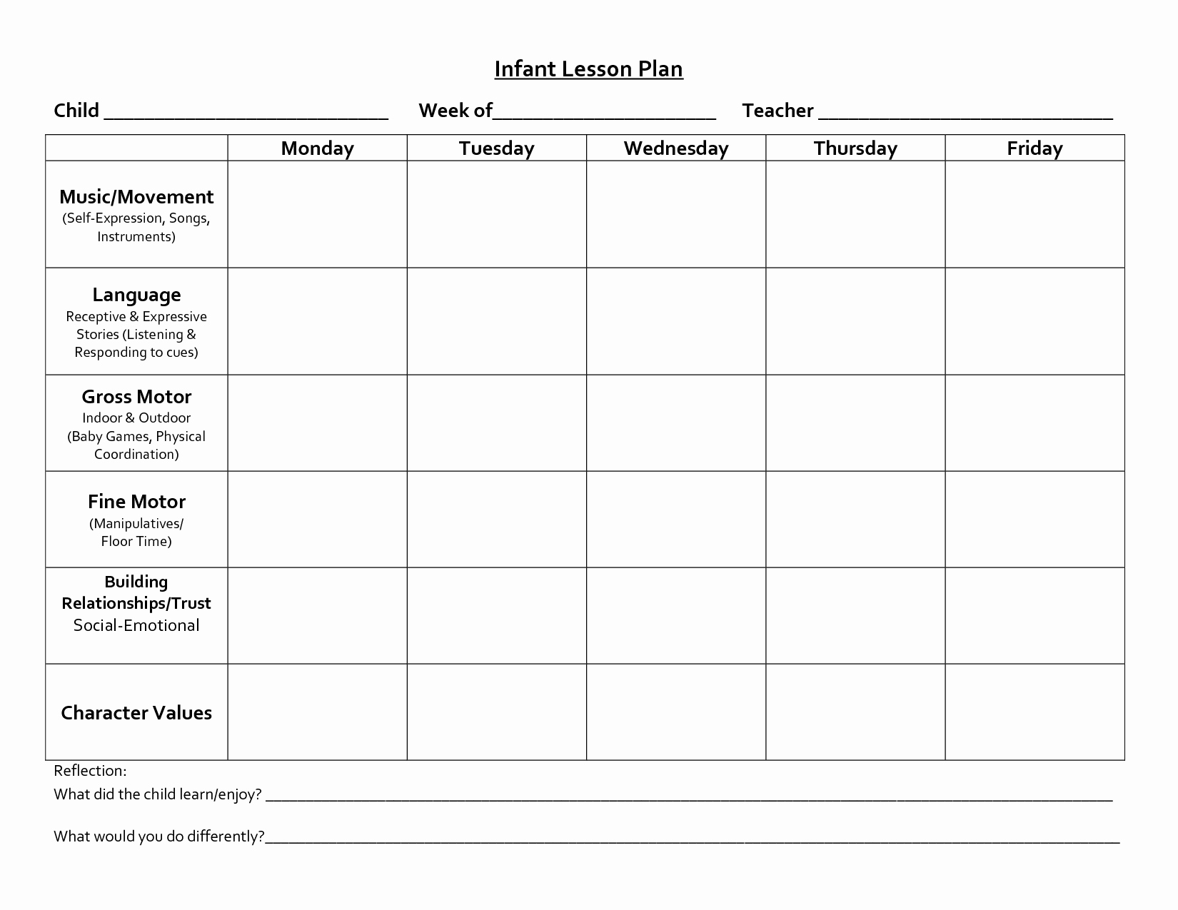 Infant Lesson Plan Template Fresh Infant Blank Lesson Plan Sheets