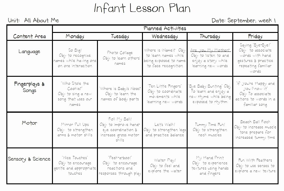 Infant Lesson Plan Template New Infant Lesson Plan Templates – 10 Free Sample Templates