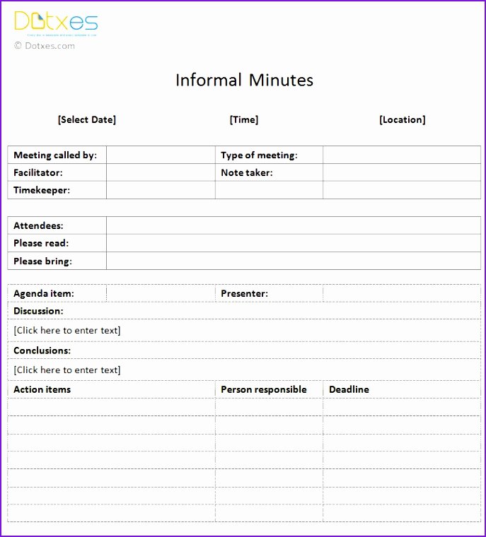 Informal Meeting Minutes Template Fresh 7 Informal Meeting Agenda Template