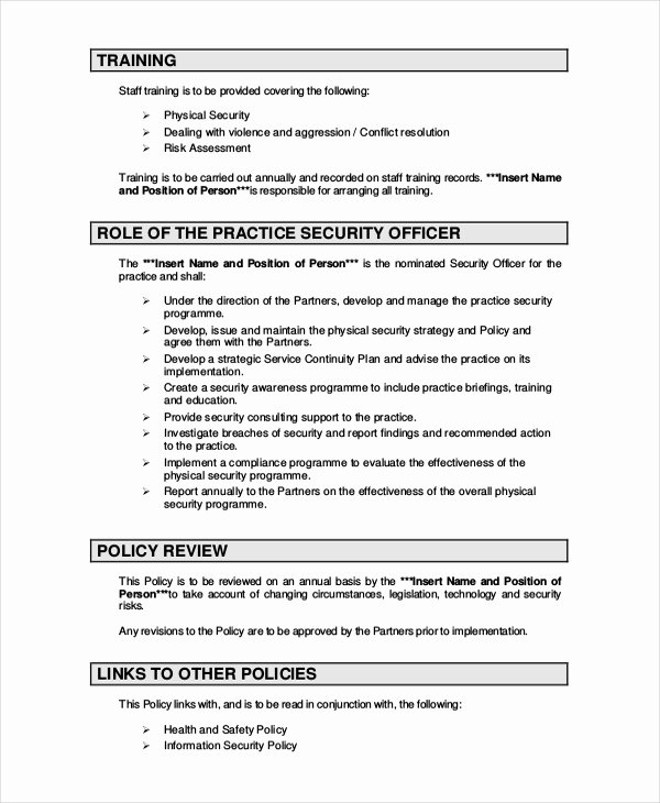 Information Security Policy Template Beautiful Security Policy Template 7 Free Word Pdf Document