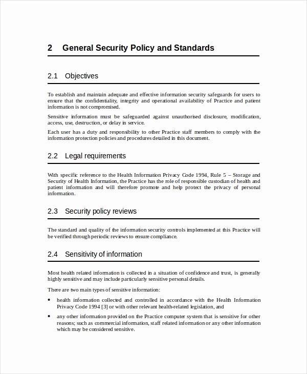 Information Security Policy Template New Security Policy Template 7 Free Word Pdf Document