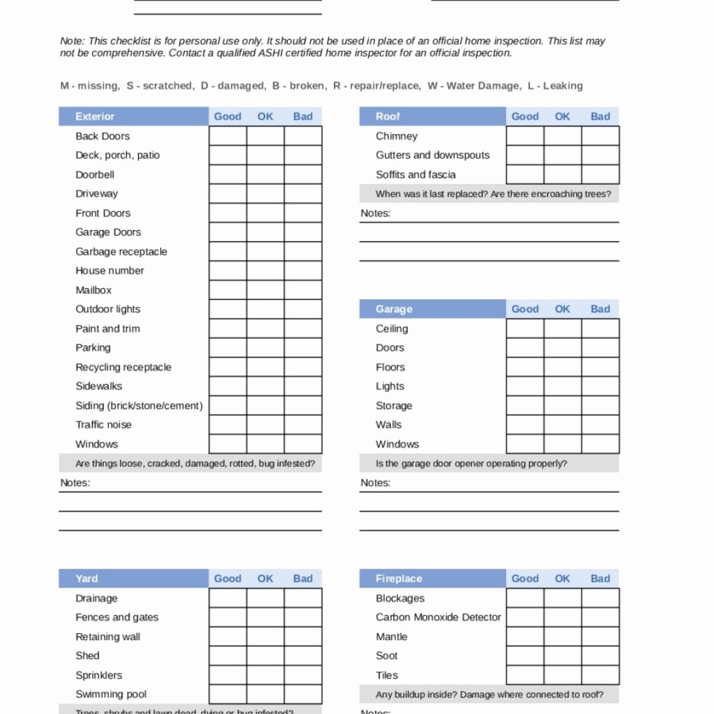 Inspection Checklist Template Excel Fresh Printable Home Inspection Checklist