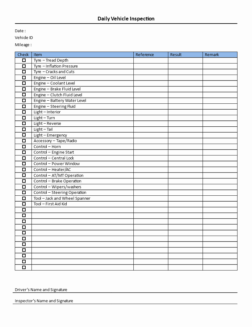 Inspection Checklist Template Excel New Download This Daily Vehicle Inspection Checklist Template