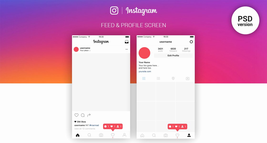 Instagram Post Template Psd Lovely Free Instagram Feed and Profile Psd Ui 2016 by Marinad