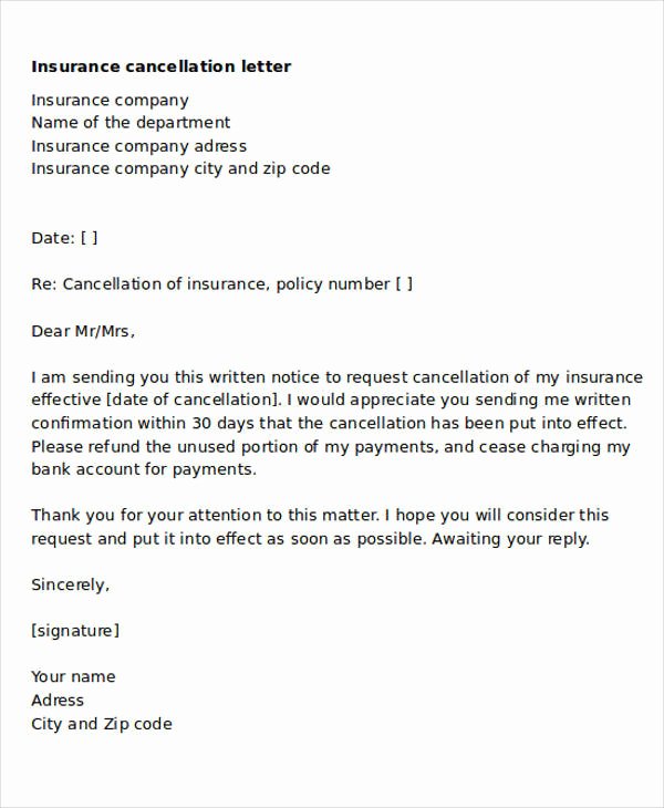 Insurance Cancellation Letter Template Awesome 30 Termination Letter formats