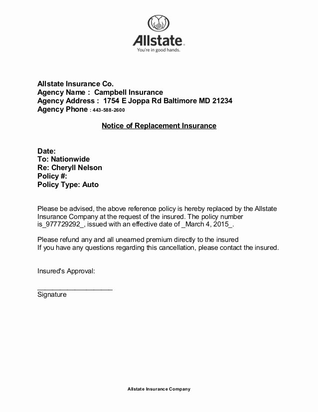 Insurance Cancellation Letter Template Inspirational 23 Of Allstate Renters Insurance Template