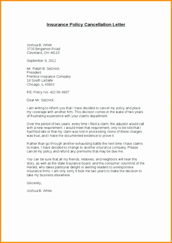 Insurance Cancellation Letter Template New Insurance Cancellation Template Policy Request Letter