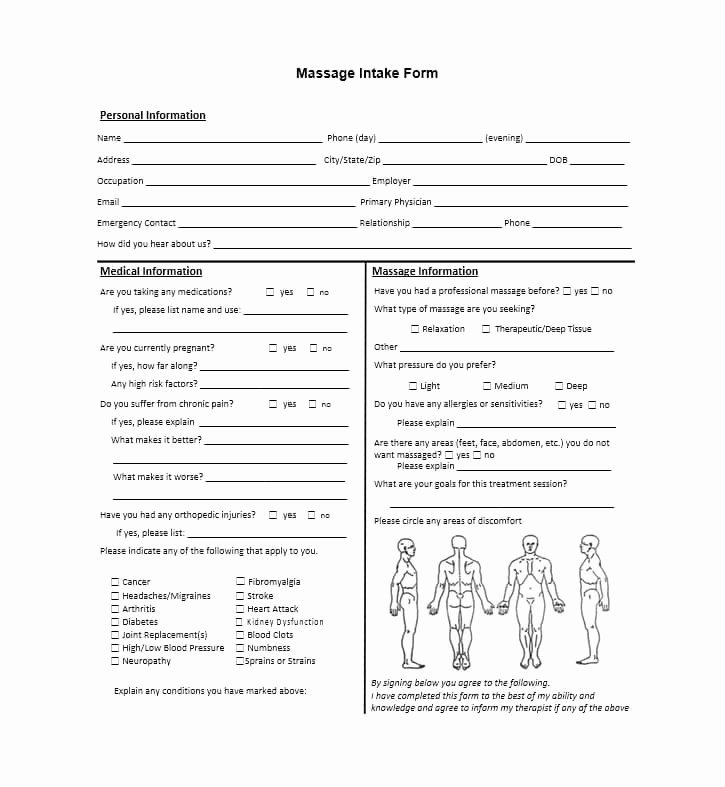 Intake form Template Word Inspirational 59 Best Massage Intake forms for Any Client Printable