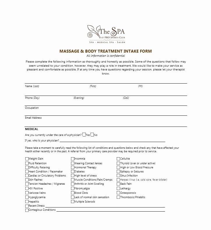 Intake form Template Word Luxury 59 Best Massage Intake forms for Any Client Printable