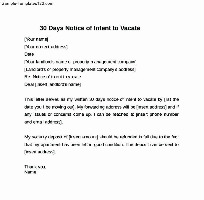 Intent to Vacate Template Inspirational 60 Day Notice to Vacate Apartment Letter Template Latest