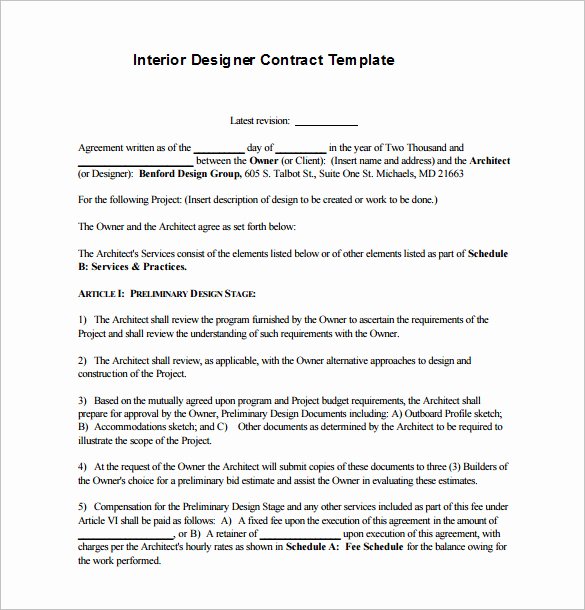 Interior Design Contract Template Lovely 8 Interior Designer Contract Templates Pdf Doc