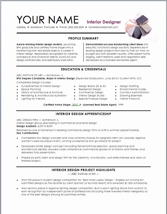 Interior Design Resume Template Awesome assistant Interior Design Intern Resume Template
