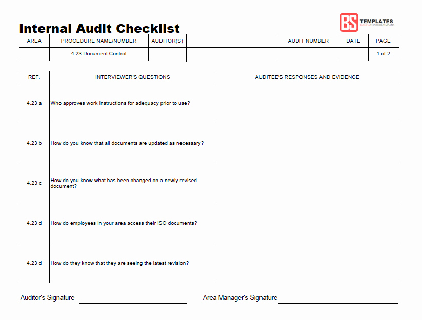 Internal Audit Checklist Template Awesome 15 Internal Audit Checklist Templates Samples Examples