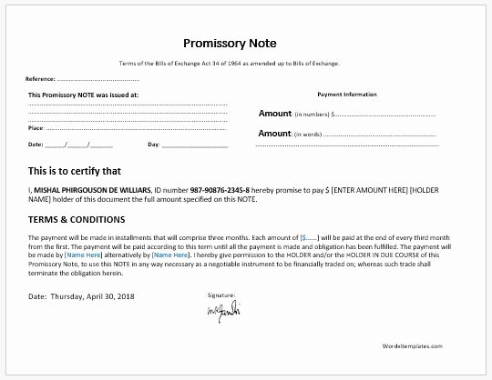 International Promissory Note Template Unique Promissory Note Templates for Ms Word