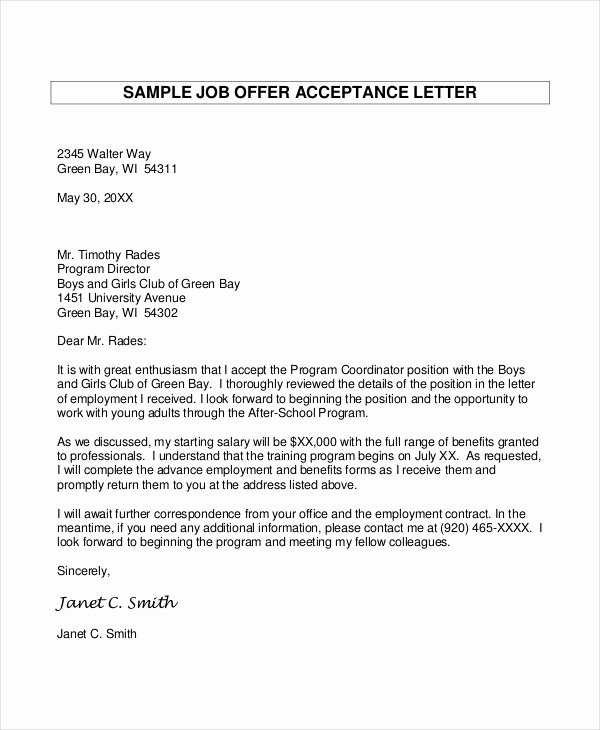 Internship Offer Letter Template New Job Fer Letter 9 Free Sample Example format