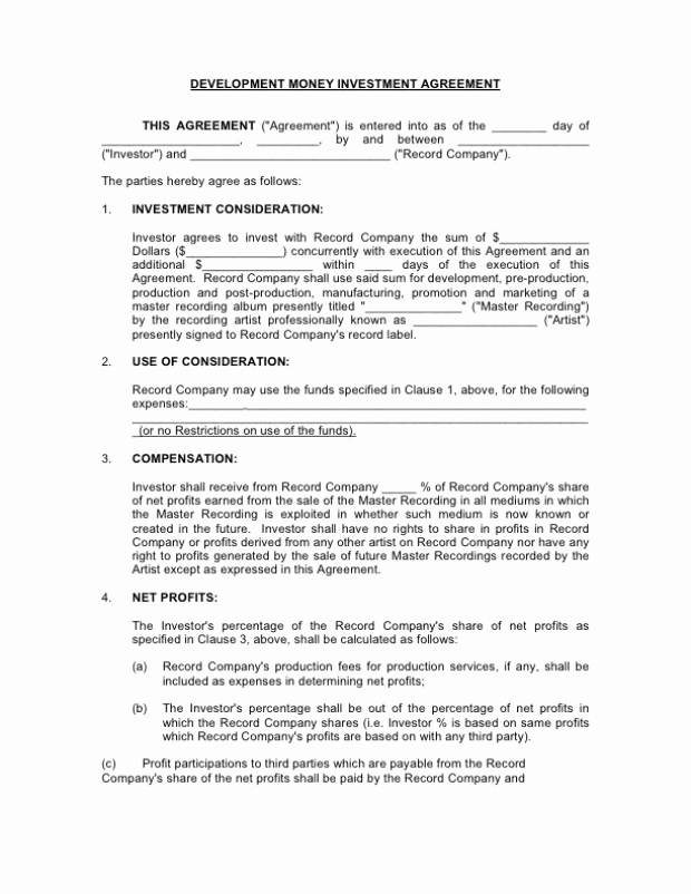 Investment Agreement Template Doc New Investment Contract Templates Find Word Templates