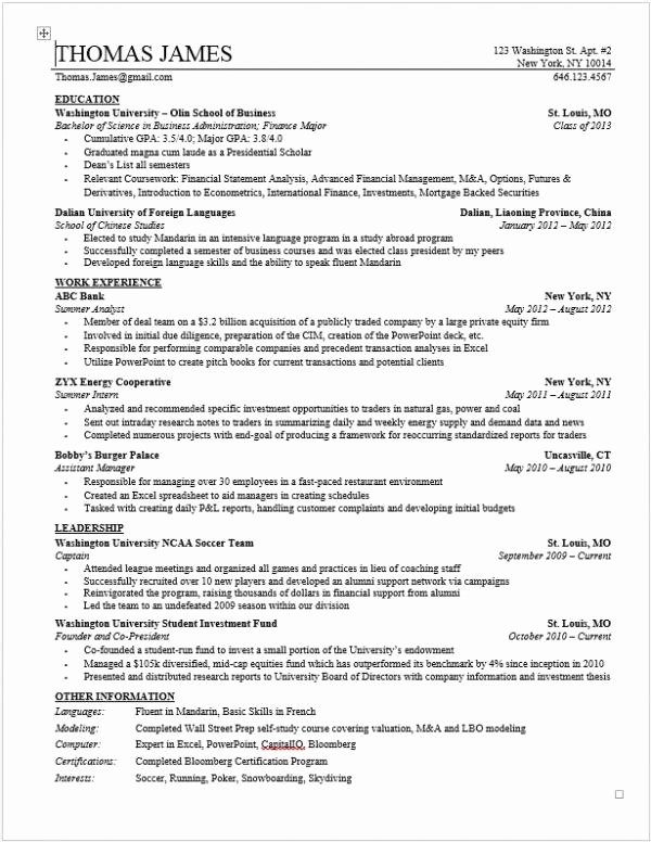 Investment Banking Resume Template Beautiful Investment Banking Resume Template