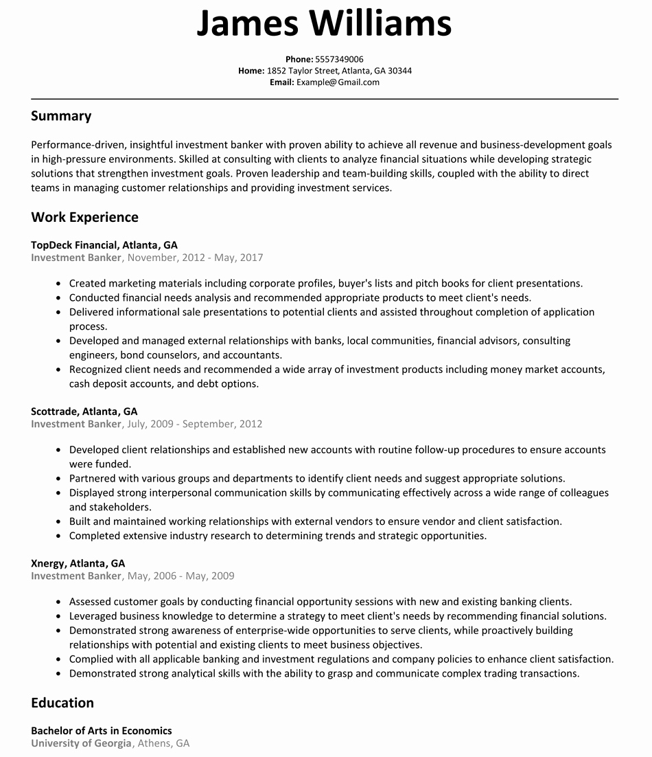 Investment Banking Resume Template Best Of Investment Banking Resume Sample Resumelift