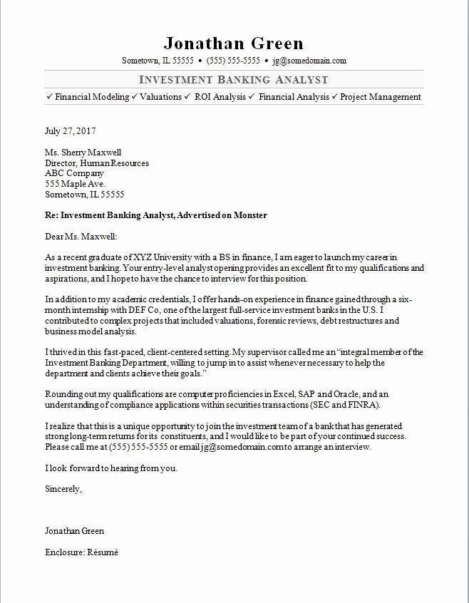 Investment Banking Resume Template Elegant Investment Banker Cover Letter Sample