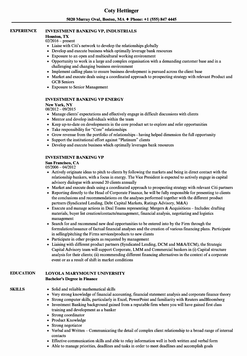 Investment Banking Resume Template Unique Investment Banking Vp Resume Samples