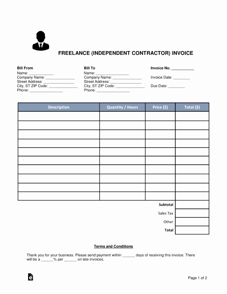 Invoice Template for Freelance Fresh Free Freelance Independent Contractor Invoice Template