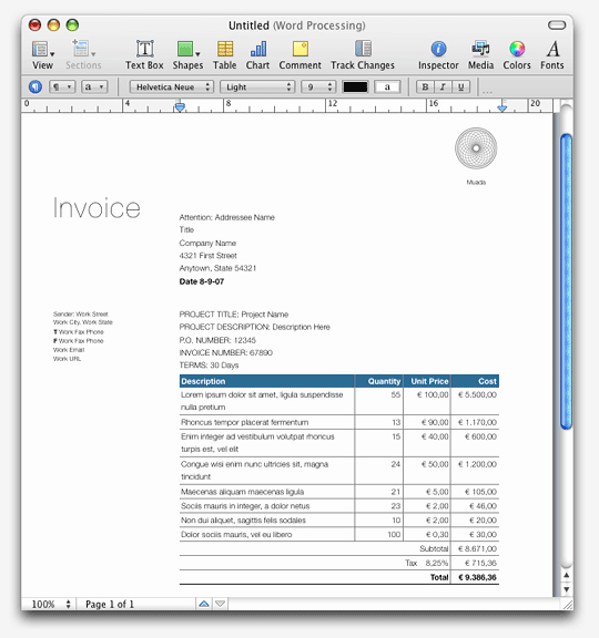 Invoice Template for Mac Elegant Invoice Template Pages
