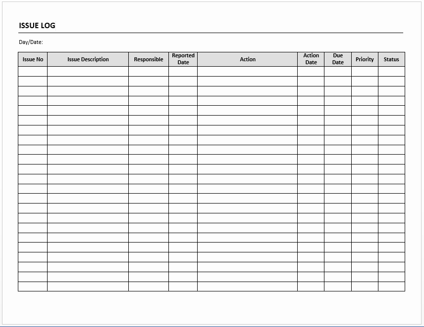 Issue Log Template Excel Awesome issue Log Template Ficial Templates