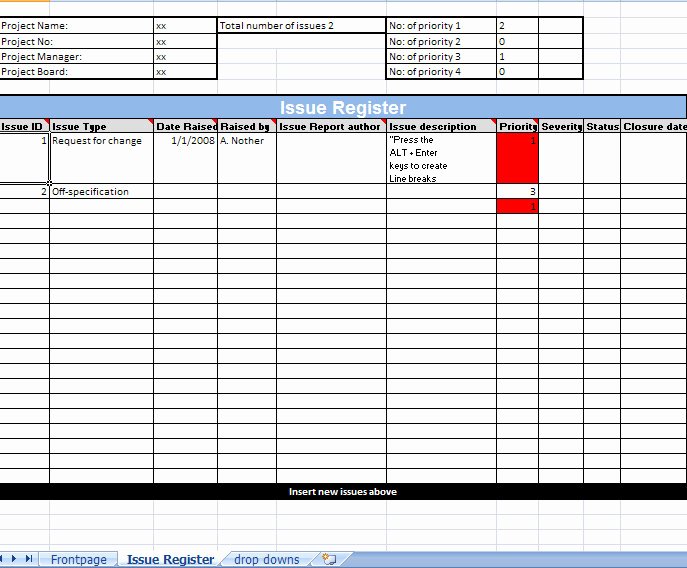 Issue Log Template Excel Luxury Prince2 issue Log Excel Template