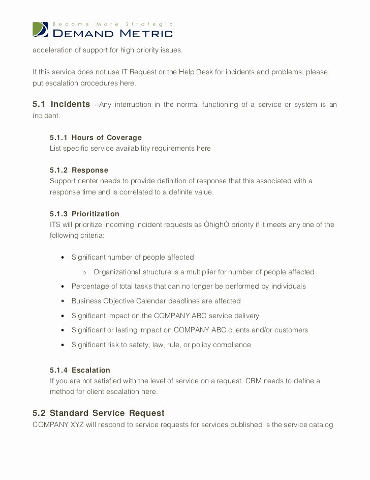 It Service Contract Template Inspirational Service Level Agreement Template