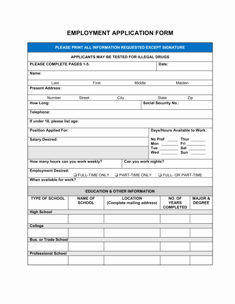 Job Application Template Doc Awesome Free Printable Job Application form Template form Generic