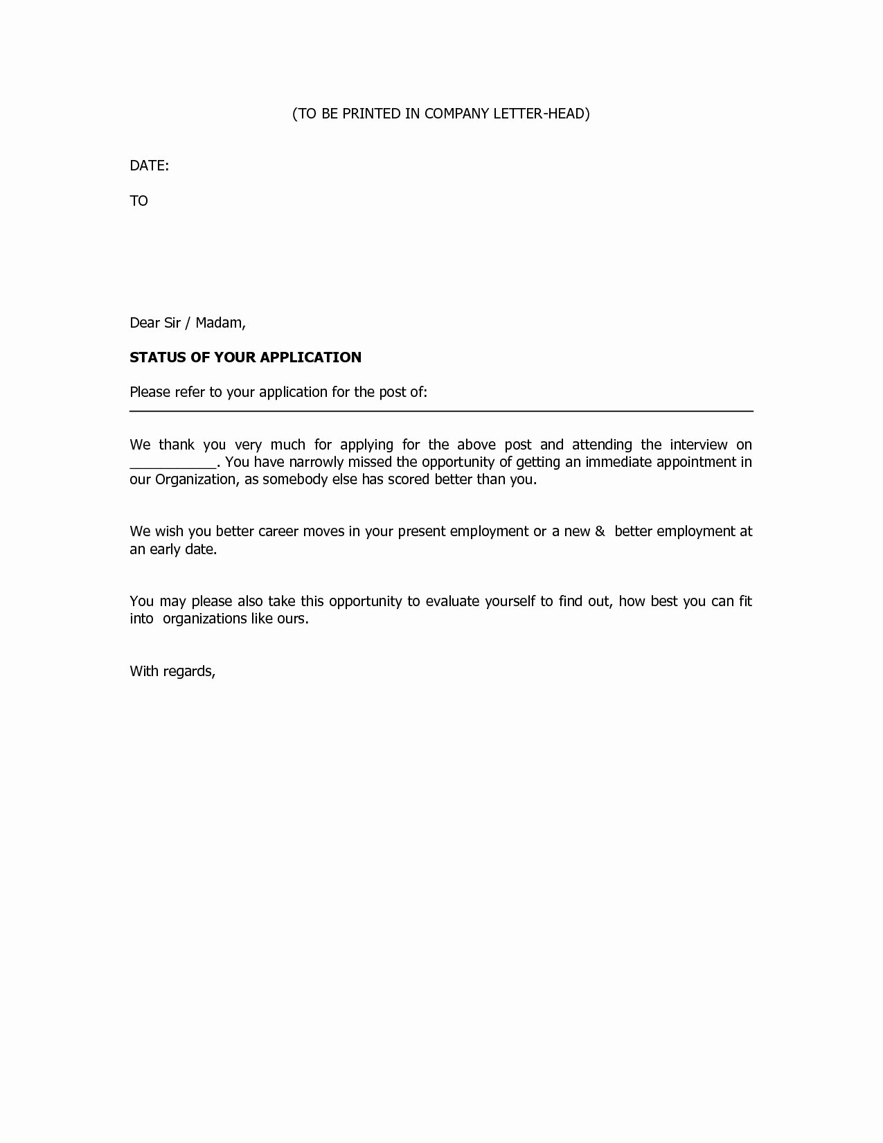 Job Rejection Email Template Best Of Rejection Letter Template after Interview Collection