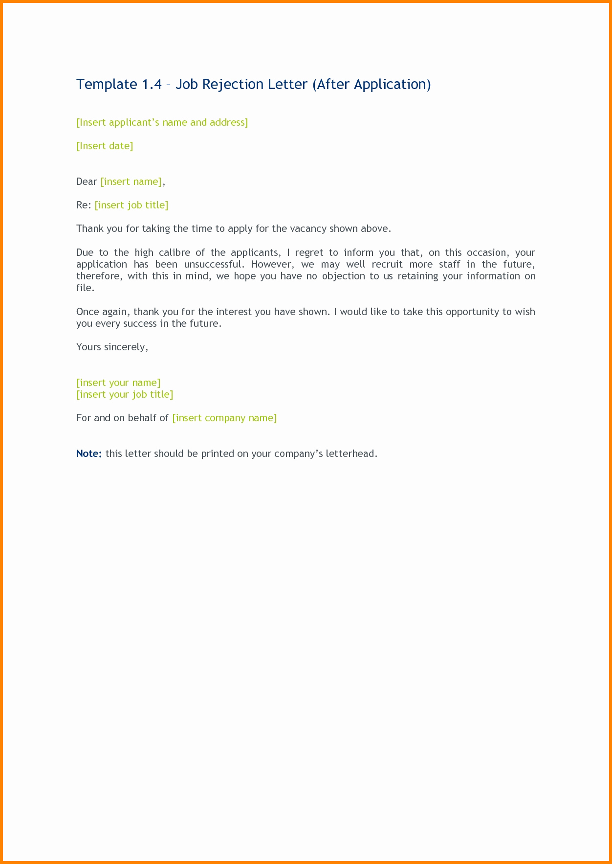 Job Rejection Email Template Elegant 5 Application Rejection Letter