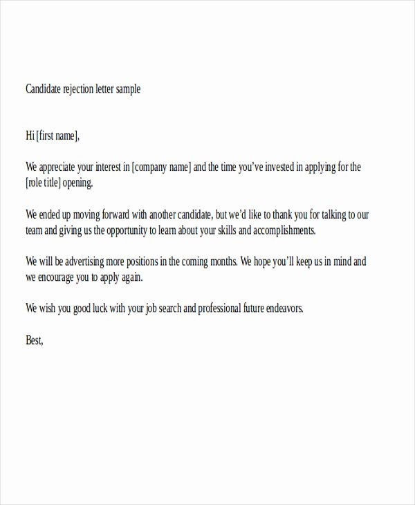 Job Rejection Email Template Fresh 9 Sample Job Applicant Rejection Letters