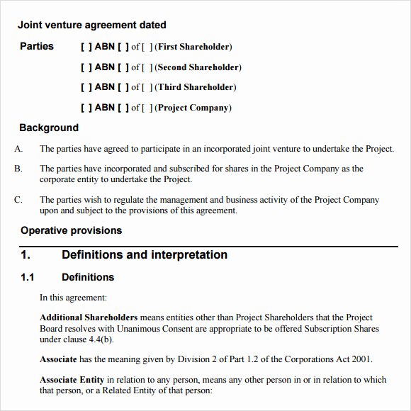Joint Venture Agreement Template Fresh 11 Sample Joint Venture Agreements