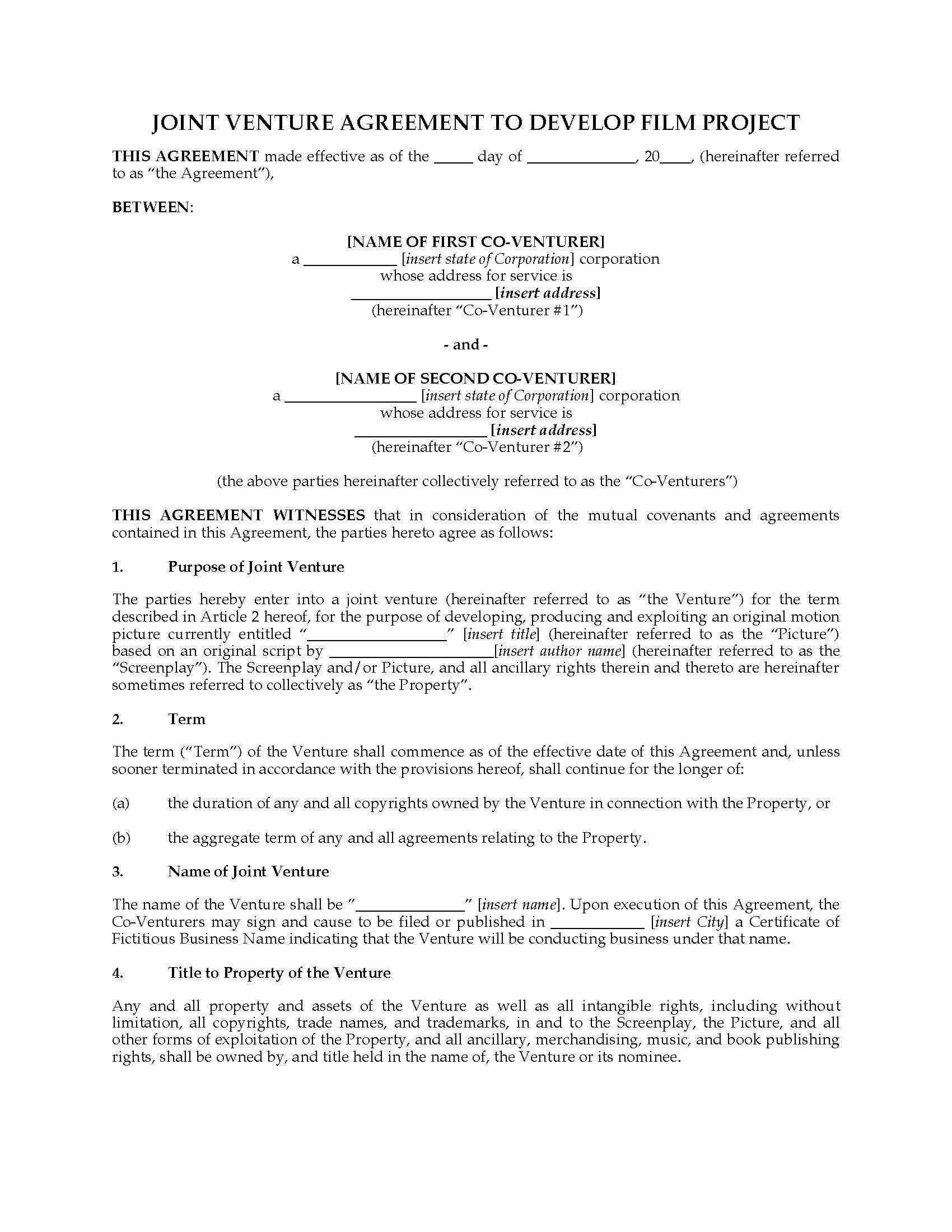 Joint Venture Agreement Template Lovely Project Joint Venture Agreement