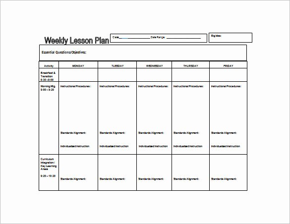 Kindergarten Lesson Plan Template Unique Weekly Lesson Plan Template 8 Free Word Excel Pdf