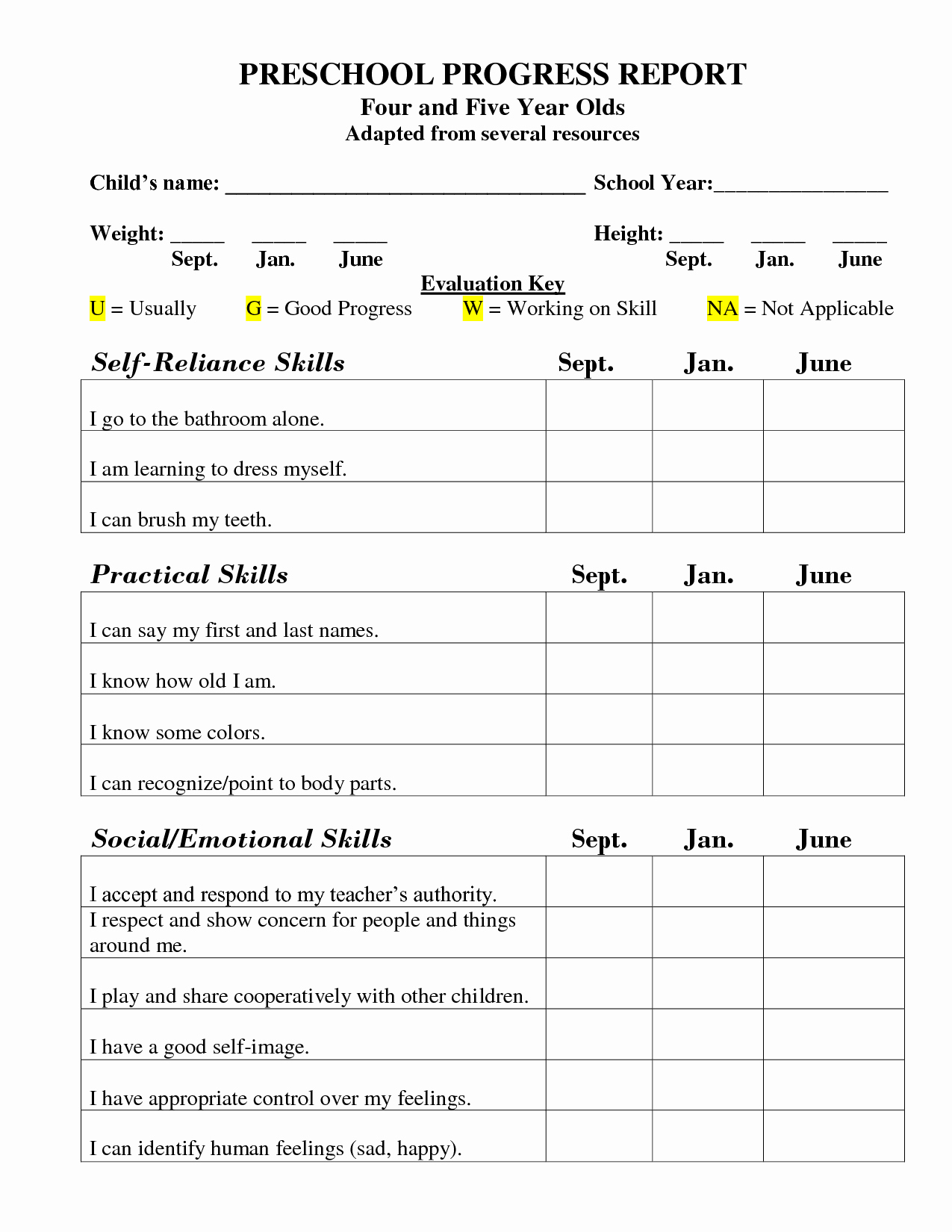 Kindergarten Progress Report Template Awesome Nursery Daily forms