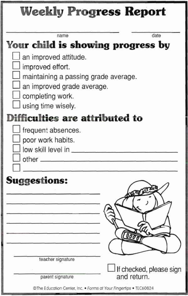 Kindergarten Progress Report Template Best Of Weekly Progress Report forms