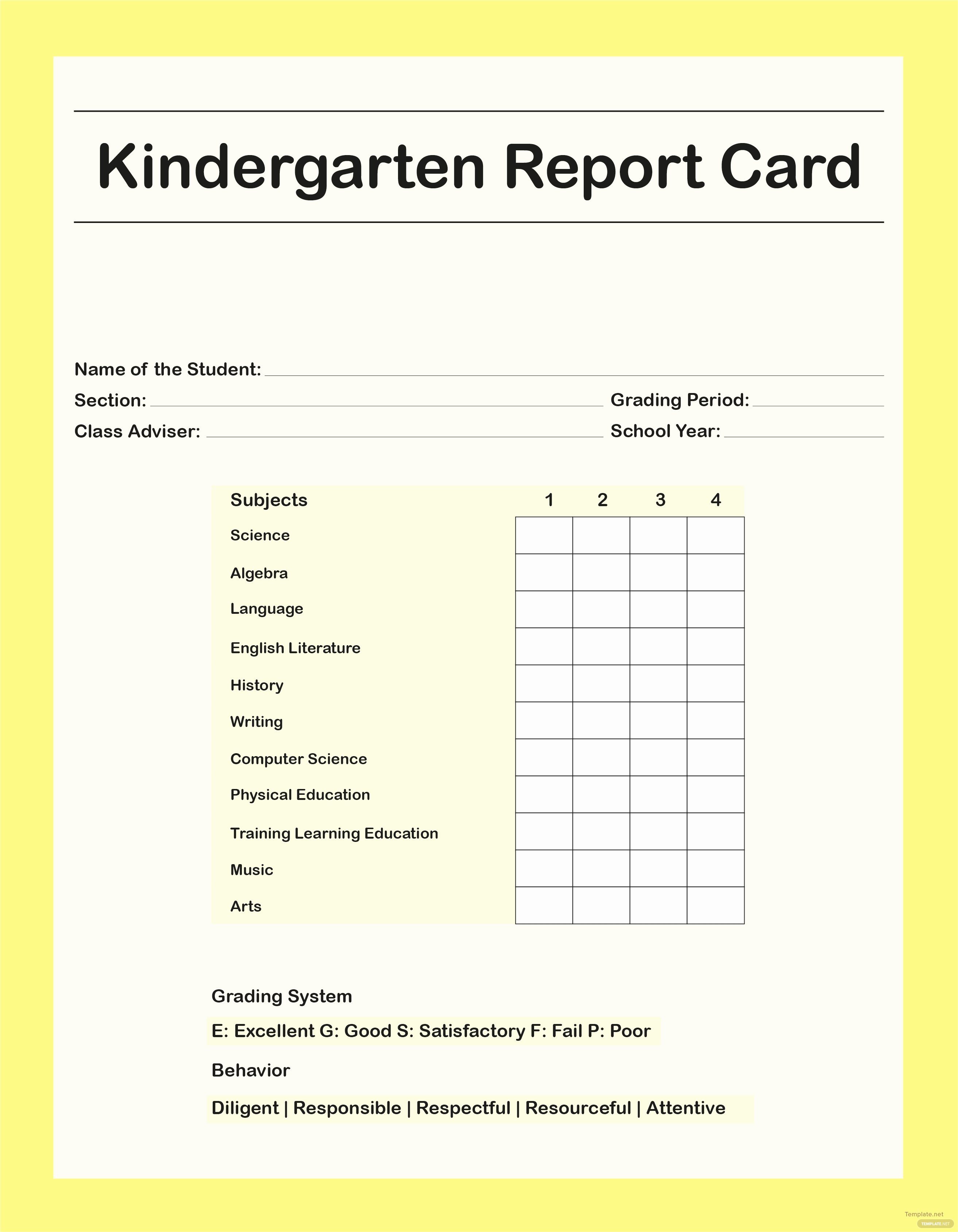 Kindergarten Report Card Template Awesome Free Kindergarten Report Card Template In Adobe Shop