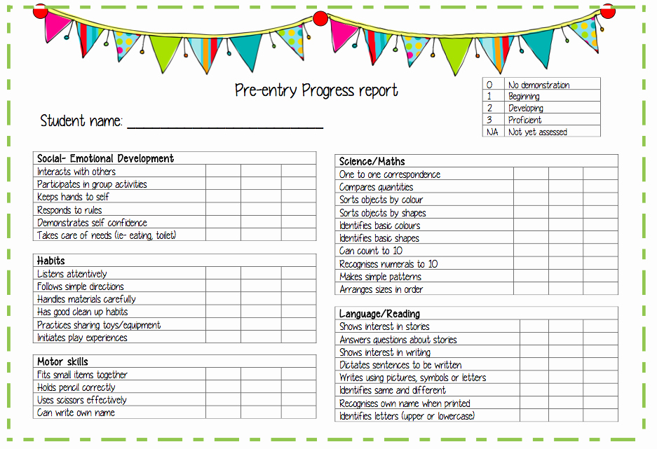 Kindergarten Report Card Template Beautiful Pre Entry Progress Report A Report Template for Pre