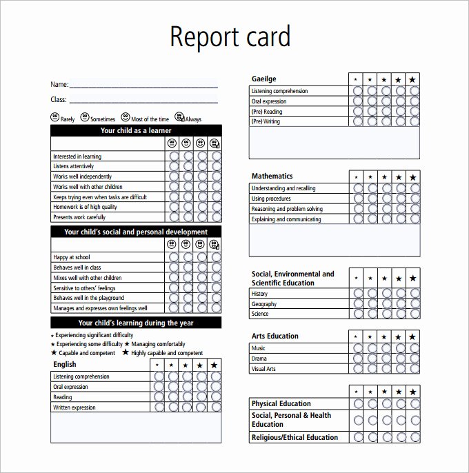 Kindergarten Report Card Template Elegant Report Card Template 28 Free Word Excel Pdf Documents